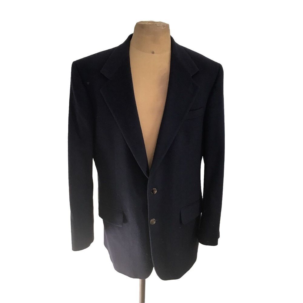 Bill Blass Men's 100% Camel Hair Blazer Blue B1002 Two Button Jacket ~ Size 42 R